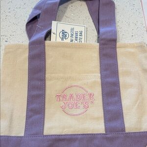 Trader Joe's Beige Canvas Tote with Lavender Handles